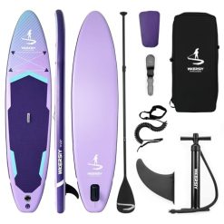 Wkersiy Tabla de remo inflable de pie, 11 pies x 32 x 6 pulgadas, tabla de surf multifuncional con accesorios de tabla de remo inflable, adecuada para remo, yoga en el agua, surf, kayak (morado)