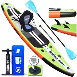 DURAERO Tabla Hinchable Paddle Surf Sup Paddel Surf Bomba, Asiento de Kayak, 330 x 76 x 15 cm, hasta 150 kg, Almohadilla integrada, Aleta Desprendible, Doble Remo Ajustable, Kit de Reparación, Verde