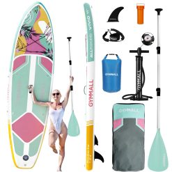 GYMMALL Tabla Paddle Surf Hinchable de Pie para Adultos y Jóvenes de Todos los Niveles de Habilidad, Diseño Ancho y Antideslizante de Tabla Paddle Surf con Accesorios Premium y Bolsa de Almacenamiento