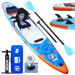 Tabla Hinchable de Paddle Surf, Incluye Asiento de Kayak, Aleta Desmontable, Doble Remo Ajustable, Kit de Reparación, 330 x 76 x 15 cm, Capacidad de Carga hasta 150 kg
