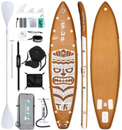 FunWater Tabla de Paddle Inflable 350 cm con Pala,Bomba,Asiento,Correa para Hombro,Mochila,Bolsa Impermeable para Teléfono,Correa de Seguridad,3 Aletas Apta para Todos los Niveles