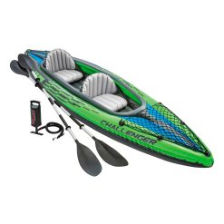 INTEX Challenger Inflatable Kayak Series: Includes Deluxe 86in Kayak Paddles and High-Output Pump – SuperStrong PVC – Adjustable Seat with Backrest – Removable Skeg – Cargo Storage Net