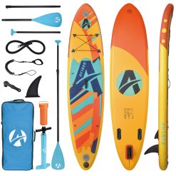 Aviner Tabla Paddle Surf Hinchable 150KG MÁX, Set Tablas para Jóvenes y Adultos, Sup Board 305×71×15 cm, Remo Ajustable, Mochila y Correa, Aleta Desprendible, Naranja