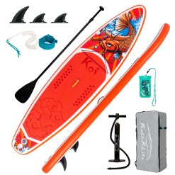 FunWater Tabla De Paddle Surf Hinchable con Accesorios Mochila, Bomba De Mano, Correa, 3 Aletas Desmontables, Remo Flotante Ajustable