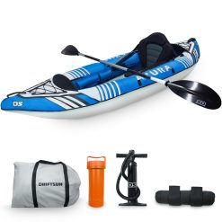 Driftsun Azura Inflatable Kayaking - Kayak Inflatable Boat for Adults - Highly Durable 1 Person Kayaks for Fishing & Touring with EVA Padded Seats, High Back Support, Paddles, Pump