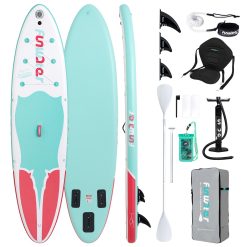 FunWater Tabla de Stand Up Paddle Inflable Tabla de Surf Sup Completo Paddleboard Accesorios Remo Ajustable,Bomba,Mochila de Viaje,Correa,Bolsa Impermeable,Paddleboard Adulto