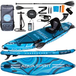 Aqua Spirit Barracuda Sup Tabla de Paddle Hinchable 2024 | 320x81x15cm | Kit de Conversión Completo a Kayak con Remo Adjustable, Mochila, Bomba y Más Accesorios | Garantía de 2 Años