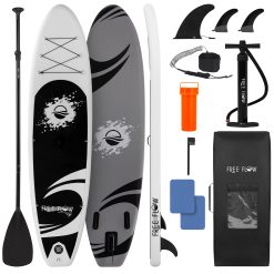 SereneLife paddle surf hinchable, Cubierta antideslizante, Aleta inferior para remar, Estuche para guardar, Barco de pie para jovenes y adultos